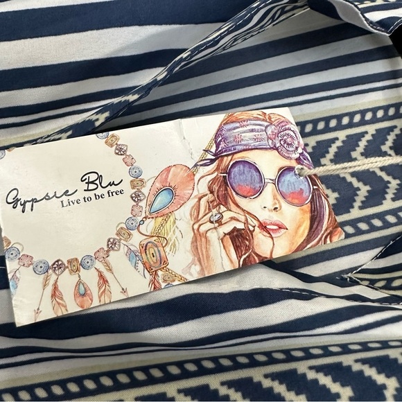 Gypsie Blu Women Kaftan Long Dress One Size Blue White Coverup Pockets Button Up - Picture 10 of 10